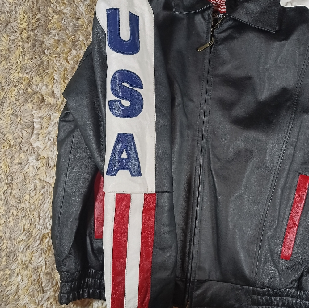 Vintage USA American Flag Leather Jacket - Picture 5 of 12